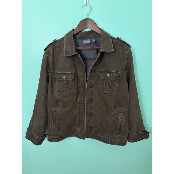 Chicos Additions Brown Button-Front Military-Style Jacket Size 3 Cotton Blend - Picture 1 of 10